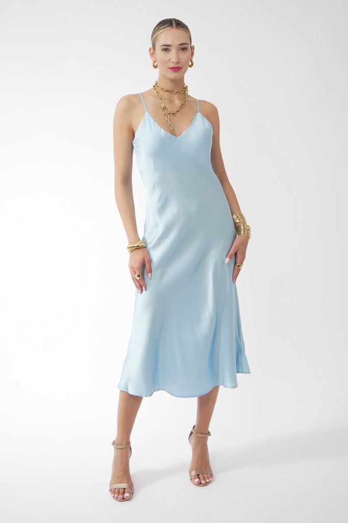 Sky blue satin slip dress