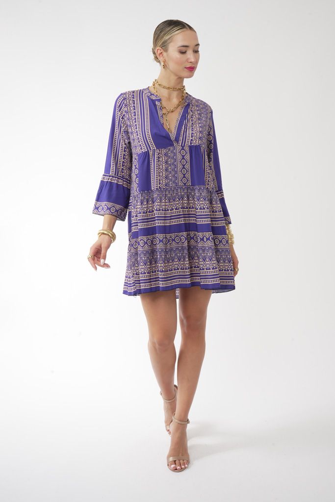 Royal blue and beige boho dress