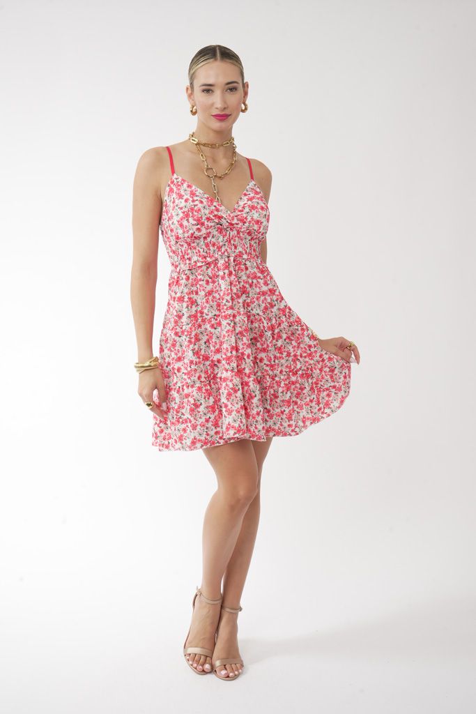 Red mini floral dress