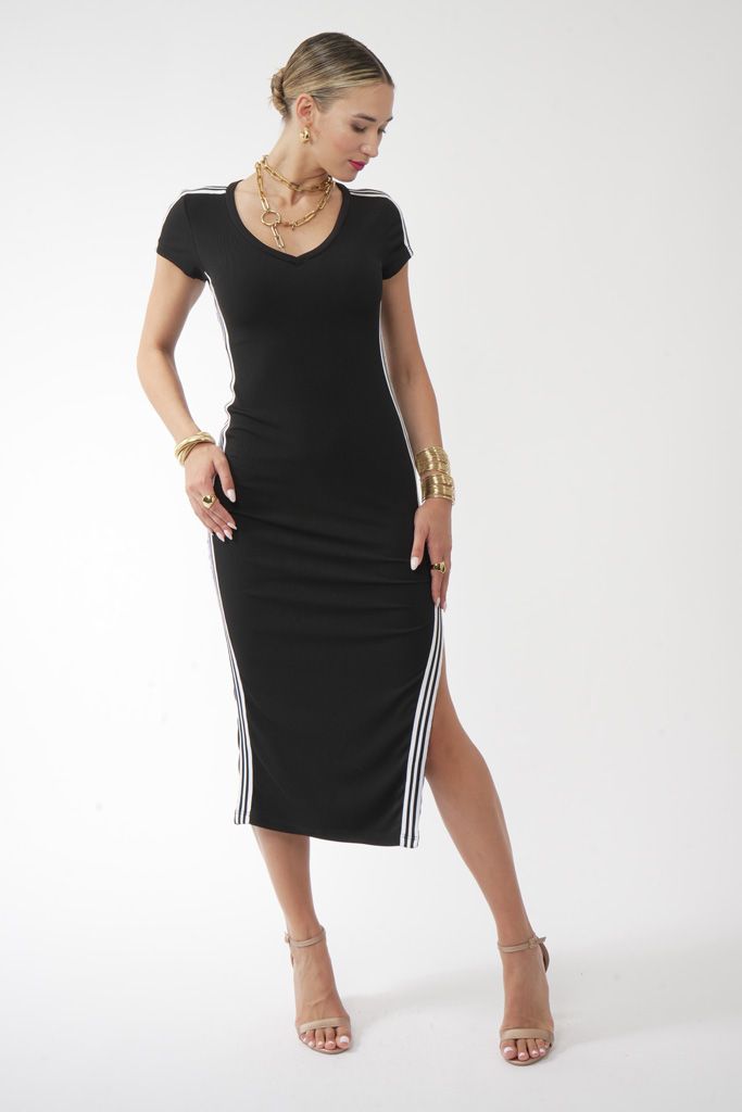 Black athletic dress with stripes