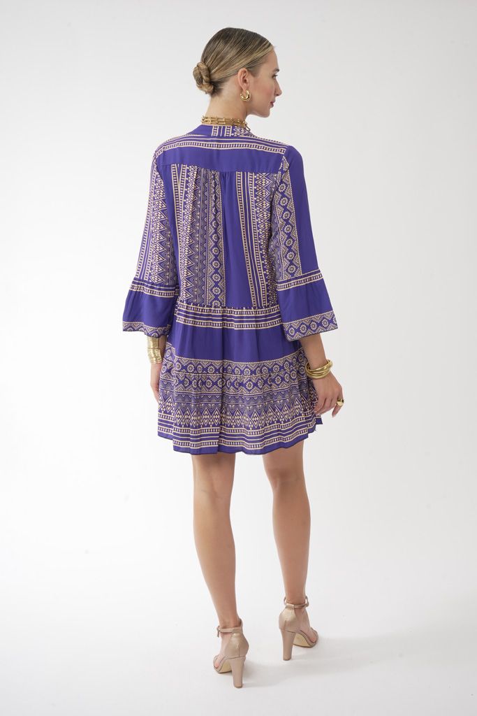 Royal blue and beige boho dress