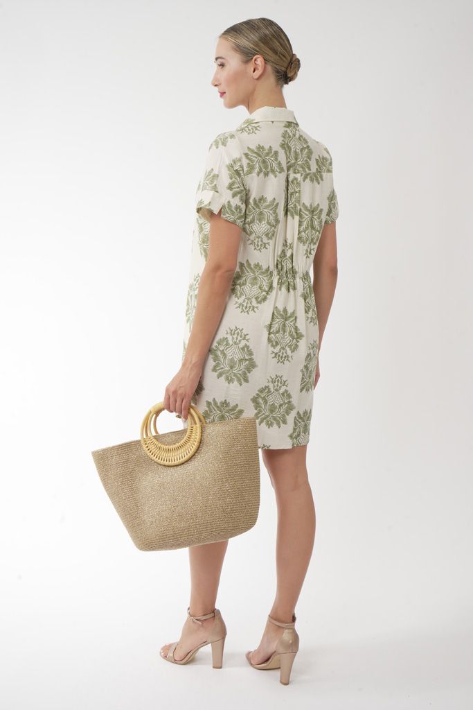 Boho white and olive green dress