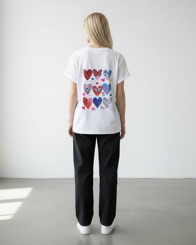 Graphic Hearts,white