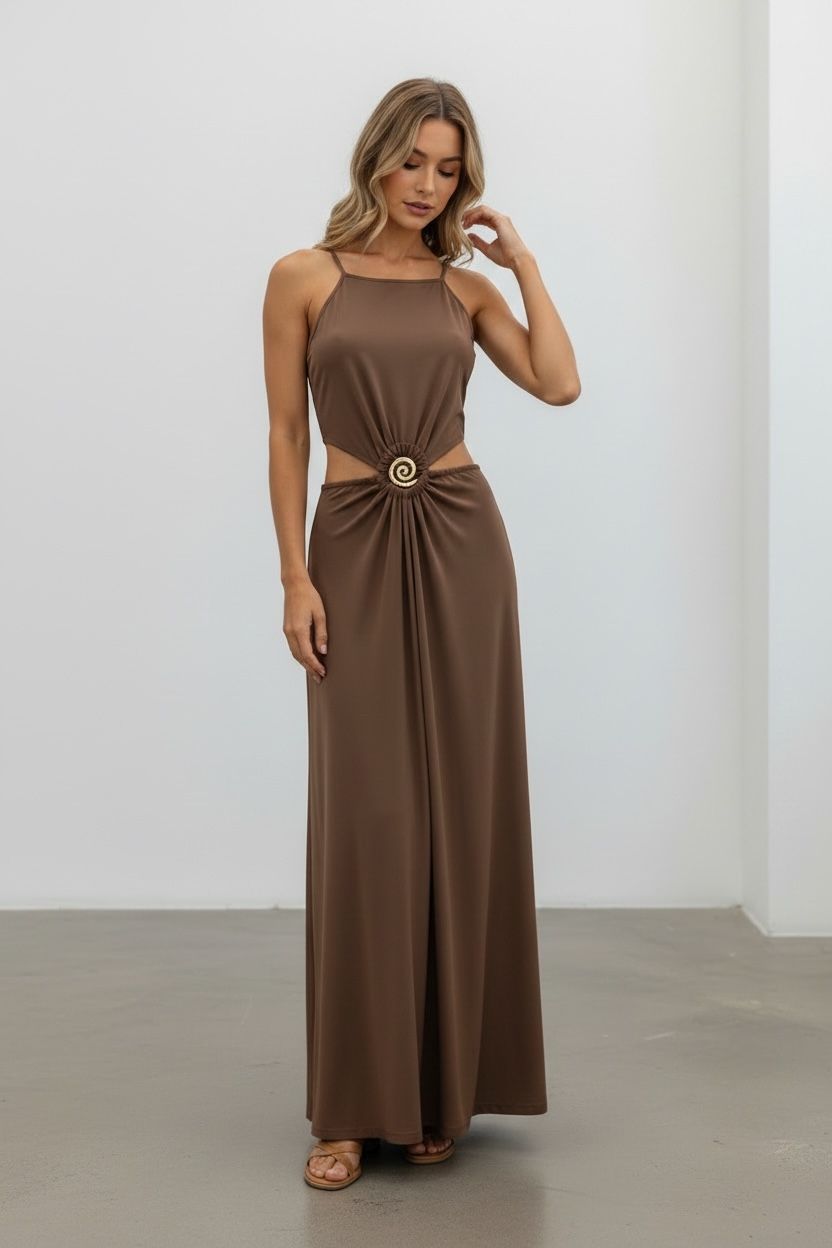 maxi, brown,cut outs ,dress