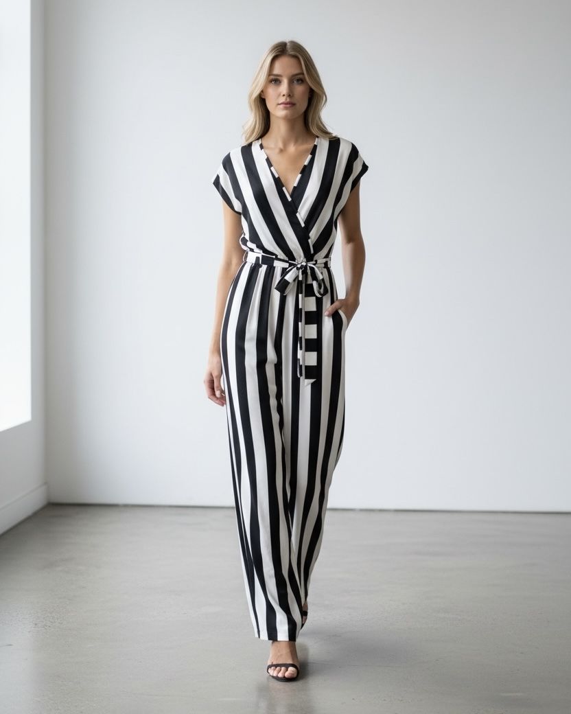 Monaco ,Striped ,Jumpsuit,black,white