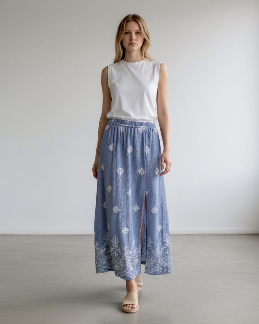 Aegean, Breeze ,Embroidered ,print,Maxi ,Skirt