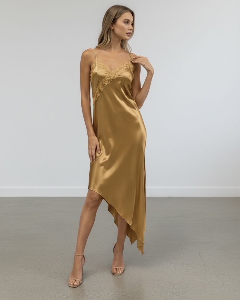 Golden, Hour, Lace, Slip ,Dress
